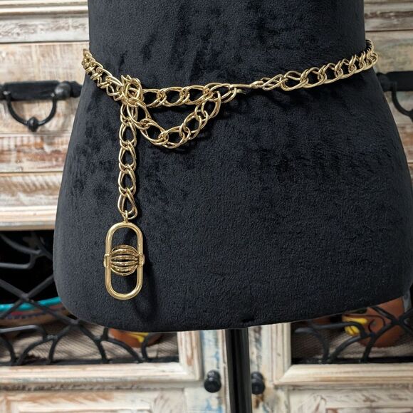 Vintage Double Curb Link Gold Tone Chain Belt, 38\